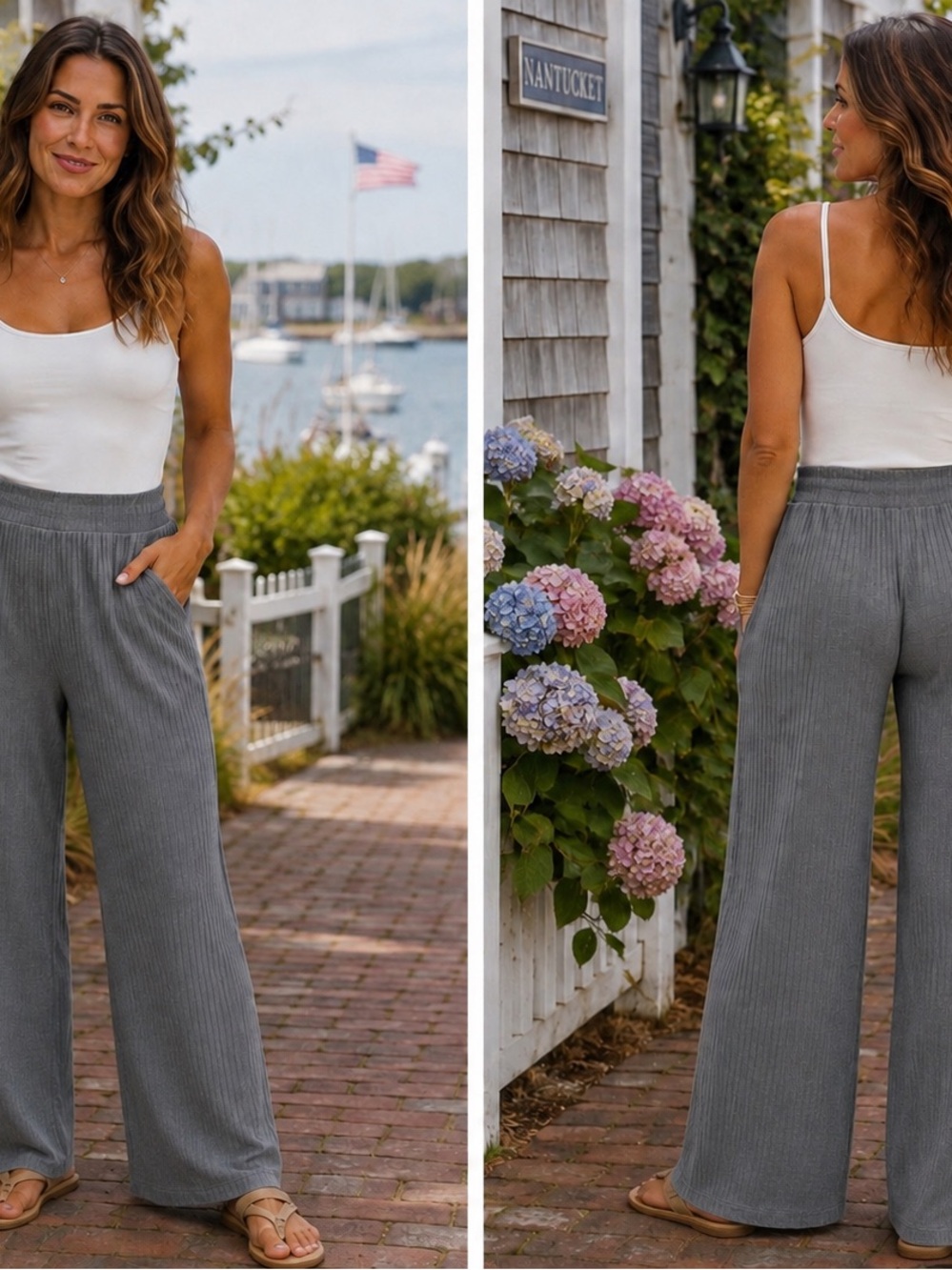 Haven Well Within Wide-Leg Ribbed Lounge Pants in Slate Gray